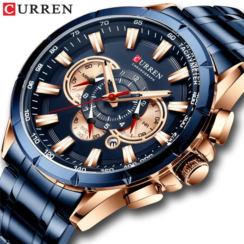 CURREN 8363 Top Luxury Brand Men Watch Quartz Wristwatch Sports Chronograph Date Clock Stainless Steel Fashion Business Watch