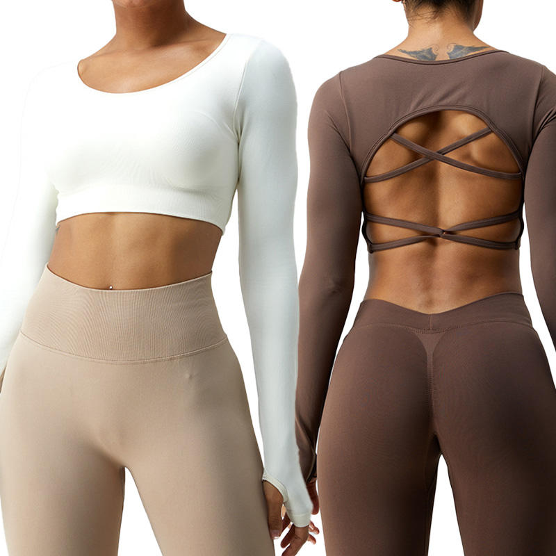 Hot Selling 2025 New Lulu Sports Fitness Clothing-Women's Quick Dry Seamless Long Sleeve Yoga Top Set of Sports Fitness Clothing