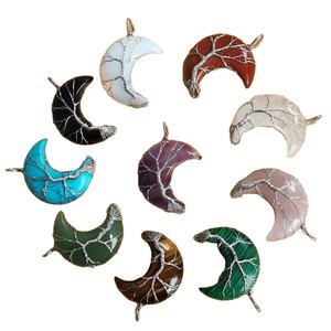 Colgante de piedras preciosas naturales en forma de Luna, cristal curativo chapado en <span class=keywords><strong>oro</strong></span>, collar envuelto en alambre de cuarzo - Product Image 2