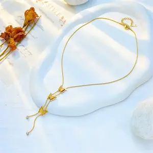 18K Goudkleurige RVS Kleurvaste 3-delige Vlinder Clavicula Ketting Niet-verblekende Zomer Vlinder Sieraden Collier - Product Image 5