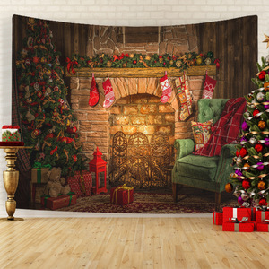 Tapisserie de cheminée de Noël, toile de fond européenne pour décorations de fêtes, décoration murale pour fêtes - Product Image 4