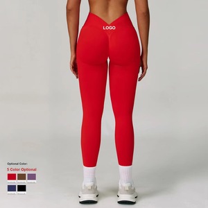 กางเกงโยคะไร้ตะเข็บสีพีชพิมพ์โลโก้ได้ตามต้องการ เอวสูง คอวี กระชับรูปร่าง สำหรับวิ่งและออกกำลังกาย แห้งเร็ว - Product Image 2