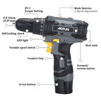 Kit de perceuse sans fil 12V sans balais, tournevis électrique à 2 vitesses avec 2 batteries et chargeur, ensemble d'accessoires de 24 pièces pour