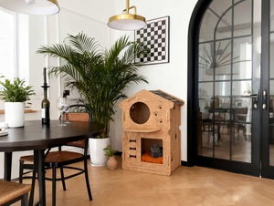 Mignonne <span class=keywords><strong>cabane</strong></span> en bois pour <span class=keywords><strong>chat</strong></span>, lit pour animal de compagnie semi-fermé, niche de luxe pour <span class=keywords><strong>chat</strong></span>, mobilier d'intérieur avec <span class=keywords><strong>coussin</strong></span> - Product Image 5