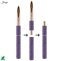Pinceaux en acrylique Kolinsky ovales à manche métallique avec strass violets, outils de nail art de qualité supérieure pour gel de construction 3D