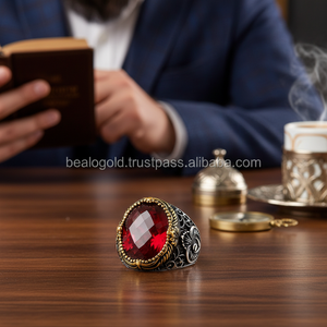 925K Sterling Silver Red Stone <b>Men</b> <b>Ring</b> - Product Image 3
