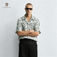 Chemise imprimée pour homme avec bordure en dentelle, 70% polyester, motif floral turquoise, style cubain, pour l'été, la plage et les vacances