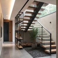 Escalier mono-tringle sur mesure pour la rénovation résidentielle avec marches en bois dur de qualité supérieure et structure en acier