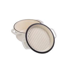 Juego de utensilios de cocina de esmalte blanco, calentador de alimentos aislado, cazuela combinada de hierro fundido 2-1 - Product Image 1