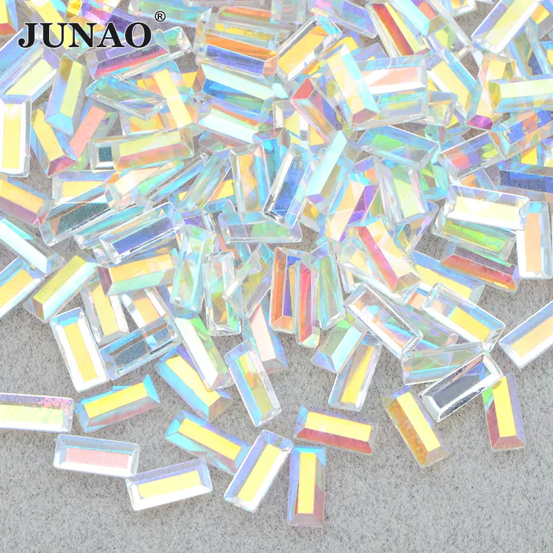 JUNAO新着3 * 7mmストリップ樹脂ラインストーンバルク卸売ネイルラインストーン樹脂フラットバック透明ABストーンDIY