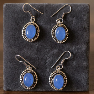 Vintage Gujarat Silver Drop <b>Earrings</b> Blue Crystal/Rhinestone Bezel Setting Classic Women's Jewelry Silver Plated Anniversary - Product Image 3