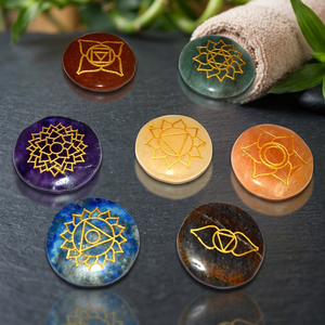 <b>Chakra</b> Symbol Gemstone Disc <b>Set</b> Handmade Inlay Circle Stones Reiki Art Collectible Buy online <b>chakra</b> Semi-precious stone crafts - Product Image 2
