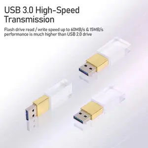 Gitra New Crystal Transparent Rectangle Véritable Clé USB 2.0 Cadeau de mariage Pendrive Glass Gold Pen Drive 3.0