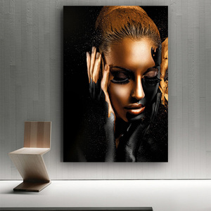 Peinture à l'huile sur toile <span class=keywords><strong>Femme</strong></span> africaine <span class=keywords><strong>Nue</strong></span> Or Noir Art Africain Affiches et Impressions Cuadros Tableau Mural Scandinave pour Salon - Product Image 6