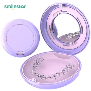 Smilestar Manufacturer OEM Factory Customizable Logo Black+Blue Dental Retainer Case Plastic Large With Mirror Retainer Case