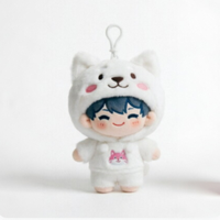 Porte-clés en peluche personnalisé pour garçon, personnage de dessin animé, poupée en peluche Husky à capuche, figurine d'anime, pendentif en peluche super doux, fabricant OEM ODM