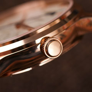 Ultra Luxury Prestige Ultra Slim Celestial Perpetual Calendar Moon Phase <b>Rose</b> Gold PVD Steel Case Leather Executive Men Watch - Product Image 3