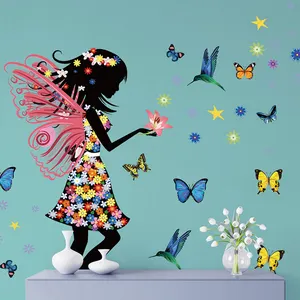 New design flower girl for living room 3d wall stickers butterfly