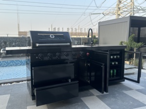 Cuisine mobile d'extérieur avec plancha en acier, équipement de bar <span class=keywords><strong>barbecue</strong></span>, îlot de cuisson portable au <span class=keywords><strong>gaz</strong></span> avec évier et réfrigérateur pour jardin - Product Image 2