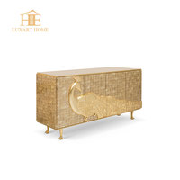 Buffet de luxe européen à 4 portes pour villa, armoire de couloir, mosaïque coquillage, en bois massif