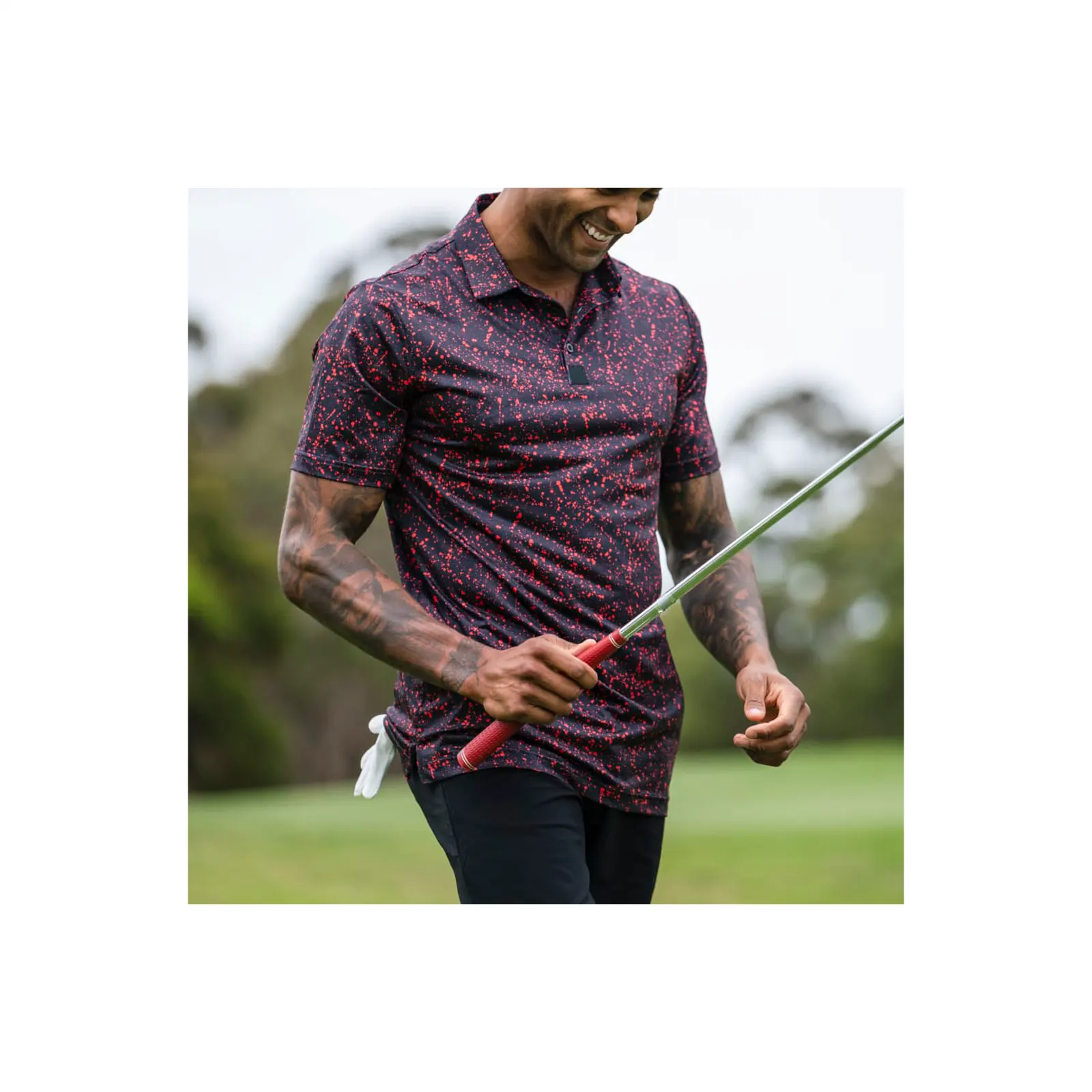 Camiseta de polo de golf para hombre con estampado completo personalizado que absorbe la humedad, camiseta de polo de golf personalizada de poliéster y LICRA para hombre