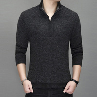 Cardigan en maille unie à demi-zip et manches longues pour homme, doublé polaire, épais, automne-hiver