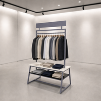 Table de présentation de vêtements à 2 niveaux, cadre gris, comptoir blanc, vitrine pour vêtements