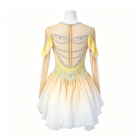 Robe de patinage artistique jaune dégradé avec strass, manches longues en maille, costume de compétition pour enfants et adultes