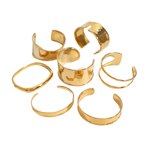 18K Gold Plated <b>Stainless</b> <b>Steel</b> Hammered Open <b>Bangle</b> Hypoallergenic Fashion Statement Jewelry - Product Image 3