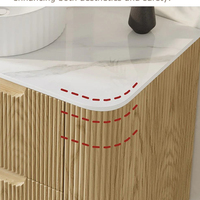 Meuble-lavabo scandinave cannelé avec vasque à poser, armoire murale flottante, solution de rangement moderne pour salle de bain
