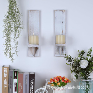 <b>Wall</b> <b>Mounted</b> Wooden Candle Holder <b>Shelf</b> Rectangle Decorative For Bedroom Living Room - Product Image 2