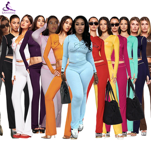 Ensemble de survêtement pour <span class=keywords><strong>femme</strong></span> Gia Hot Sell Spring, sweat à capuche zippé, haut court à manches longues, veste et pantalon, ensemble 2 pièces pour <span class=keywords><strong>femme</strong></span> - Product Image 1