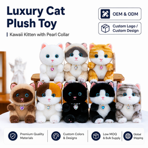 Jouets en peluche chat kawaii de luxe avec collier de perles, poupées chatons douces pour cadeau, accessoire élégant avec collier de perles - Product Image 1