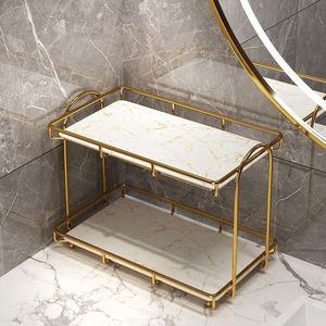 Étagère de rangement cosmétique en fer à 2 niveaux avec plateau en marbre, organiseur de salle de bain, étagère de rangement pour maquillage - Product Image 1