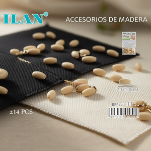 Perline ovali in legno ILAN 20x10mm per accessori di abbigliamento - Product Image 3