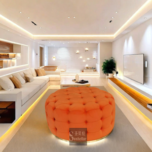 Chất Lượng Cao Nhung Chesterfield Vòng Bàn Cà Phê Phòng Khách Ottoman Pouf Giải Trí Hiện Đại Kim Loại Nhôm Cơ Sở Lớn Chân Phân - Product Image 5