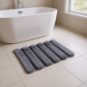 Tapis de bain en microfibre rayé rectangulaire avec dos en caoutchouc, tapis de salle de bain confortable au design moderne - Product Image 2