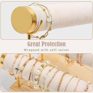 Expositor de Joyería con Base de Metal y Madera, Superficie de Gamuza y Cuero PU para Pulseras, Brazaletes y Correas de Reloj - Product Image 5