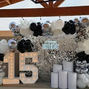 Decorations Panel, Illuminated Silvery Shimmer Wall Backdrop, Wedding, Birthday, Anniversary, Engagement And Bridal Shower Party