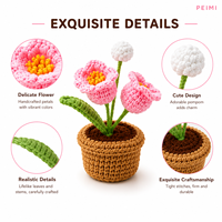 Fleur en crochet de coton tricotée à deux têtes, décoration esthétique pour la maison, le bureau ou le bureau de travail, plante en fil, cadeau