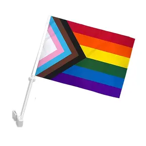 Pelangi Warna-warni Kebanggaan Gay 12X18 Dalam Bendera Mobil Kustom Bendera Jendela Mobil Poliester Kecil