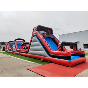 Parcours d'obstacles gonflable commercial, jeu de parc d'attractions gonflable extra-long rouge pour enfants et adultes - Product Image 6