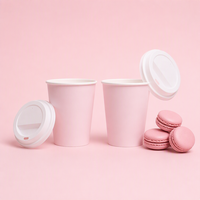 Gobelets à café en papier jetables écologiques APP de 8 oz et 12 oz, couleur rose, avec couvercles et manchons pour boissons chaudes, café