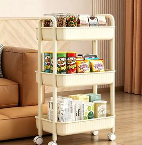 Étagère <span class=keywords><strong>de</strong></span> rangement en plastique mobile <span class=keywords><strong>de</strong></span> grande capacité avec chariot à roulettes pour collations, utilisable pour la cuisine, le salon et la salle <span class=keywords><strong>de</strong></span> bain - Product Image 2