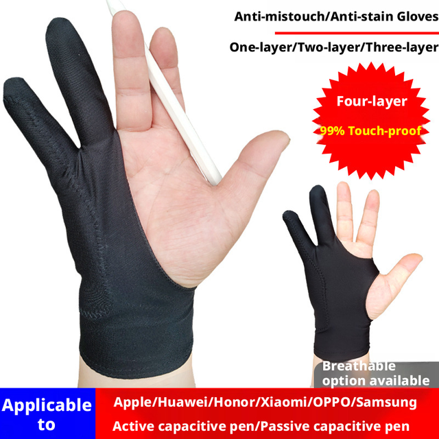 Two Finger Three Layer Anti Mistouch Anti Smudge Breathable Fiber Nylon Sweat Absorb Glove for Sketch Art Students