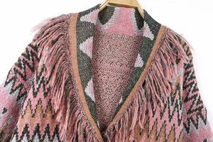 Áo khoác len dáng cardigan rộng cổ choàng tua rua họa tiết Aztec cổ điển dành cho nữ - Product Image 3