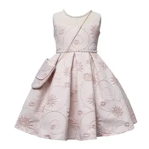 गुलाबी पार्टी पहनने बच्चे मध्य बछड़ा मोती मनके विंटेज ड्रेस बच्चों को बच्चा लड़की गर्मियों में शादी के कपड़े के लिए लड़कियों 5 6 7 8 9 साल