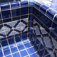 Tuile de bordure en céramique de tuile de piscine de fleur bleue émaillée par porcelaine de Style marocain pour la piscine