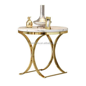 Mesa Auxiliar de Piedra Sinterizada de Lujo Ligero, Mesa de Noche/Mesa de Centro Moderna y Duradera con Esquinas Metálicas, Muebles para el Hogar, para Sala de Estar - Product Image 4