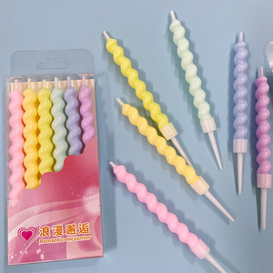 Haute qualité 6 pièces/ensemble Macaron couleur spirale gâteau d'anniversaire bougies étincelantes avec support pour décoration de mariage bébé enfants fête - Product Image 2